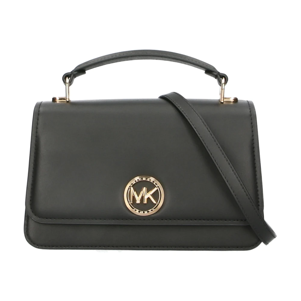 Michael Kors Zwarte leren handtas met gouden afwerking Black Dames