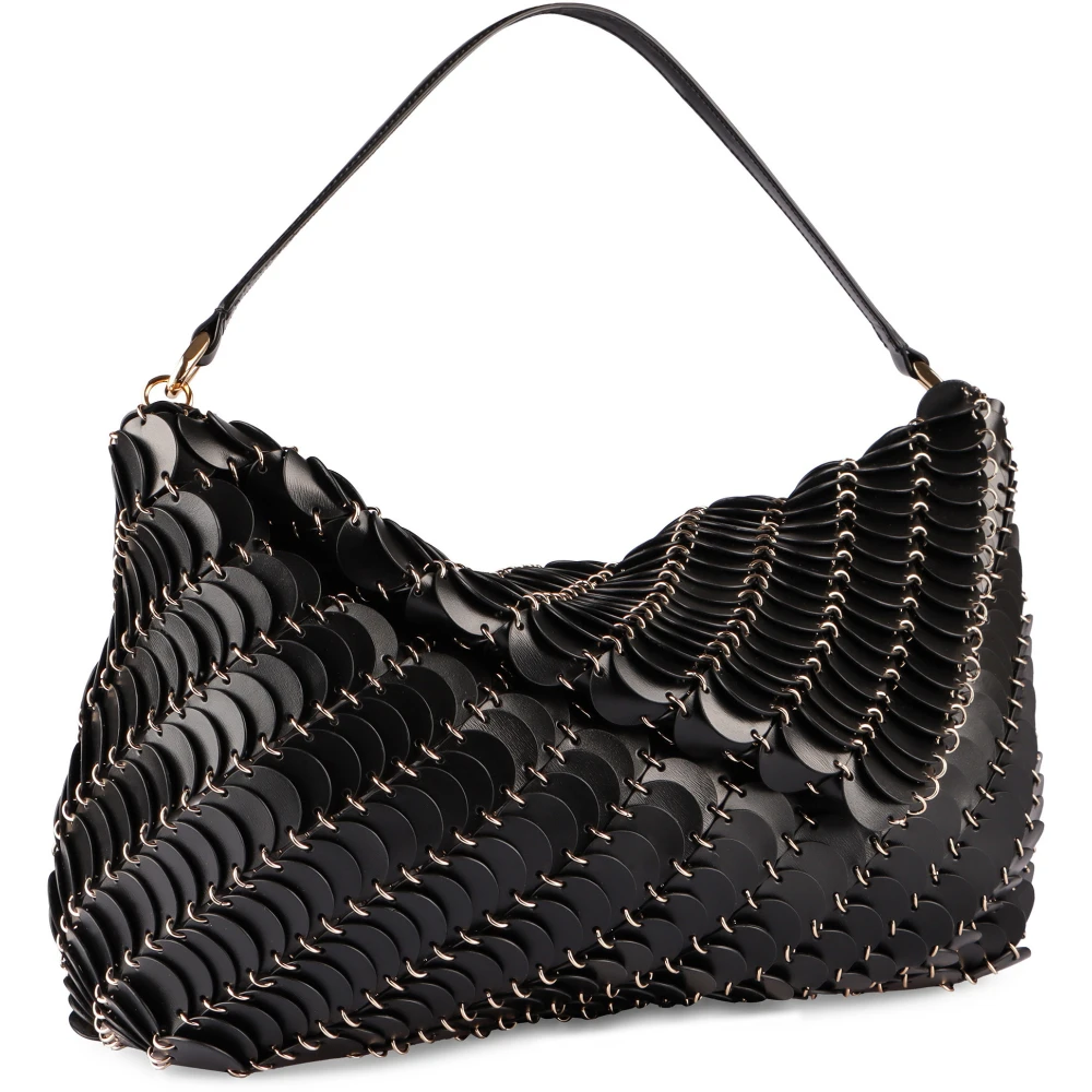 Paco Rabanne Leren schoudertas met magnetische flap Black Dames