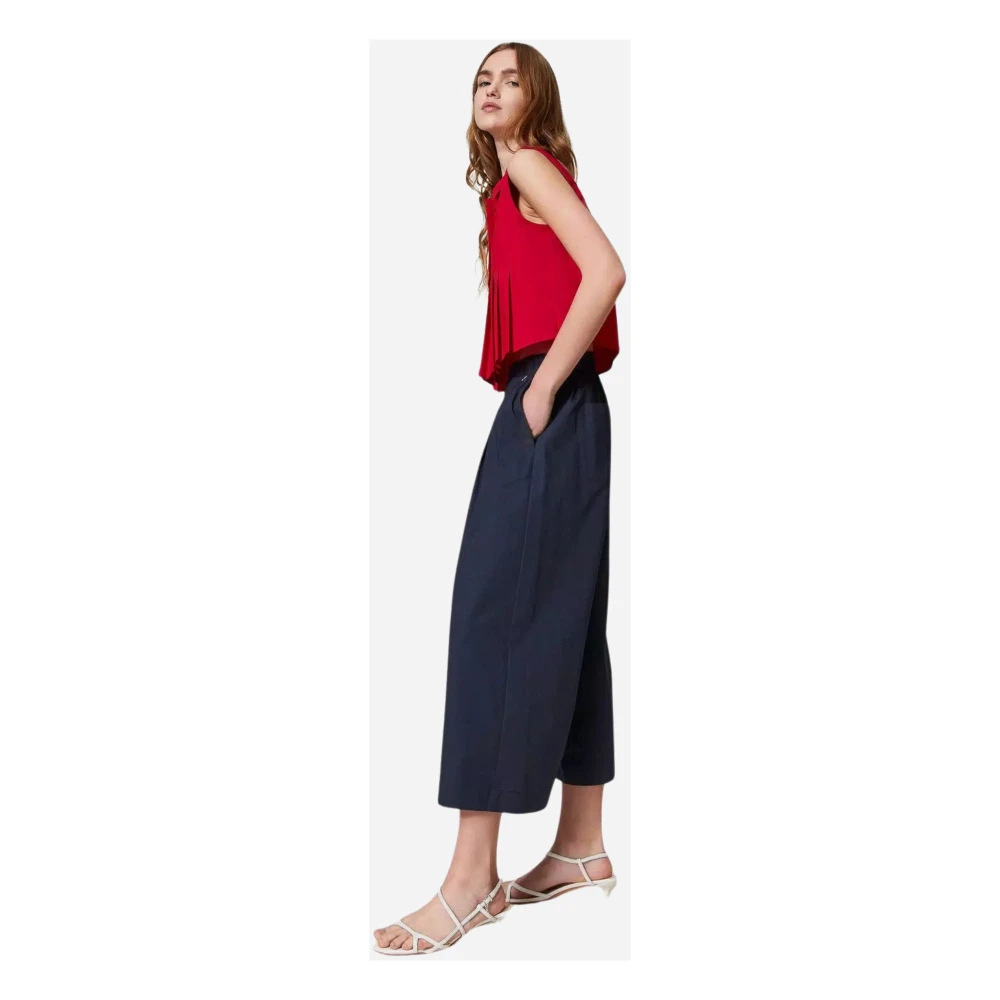 Twinset Blauwe Cropped Katoenen Broek Actitude Collectie Blue Dames