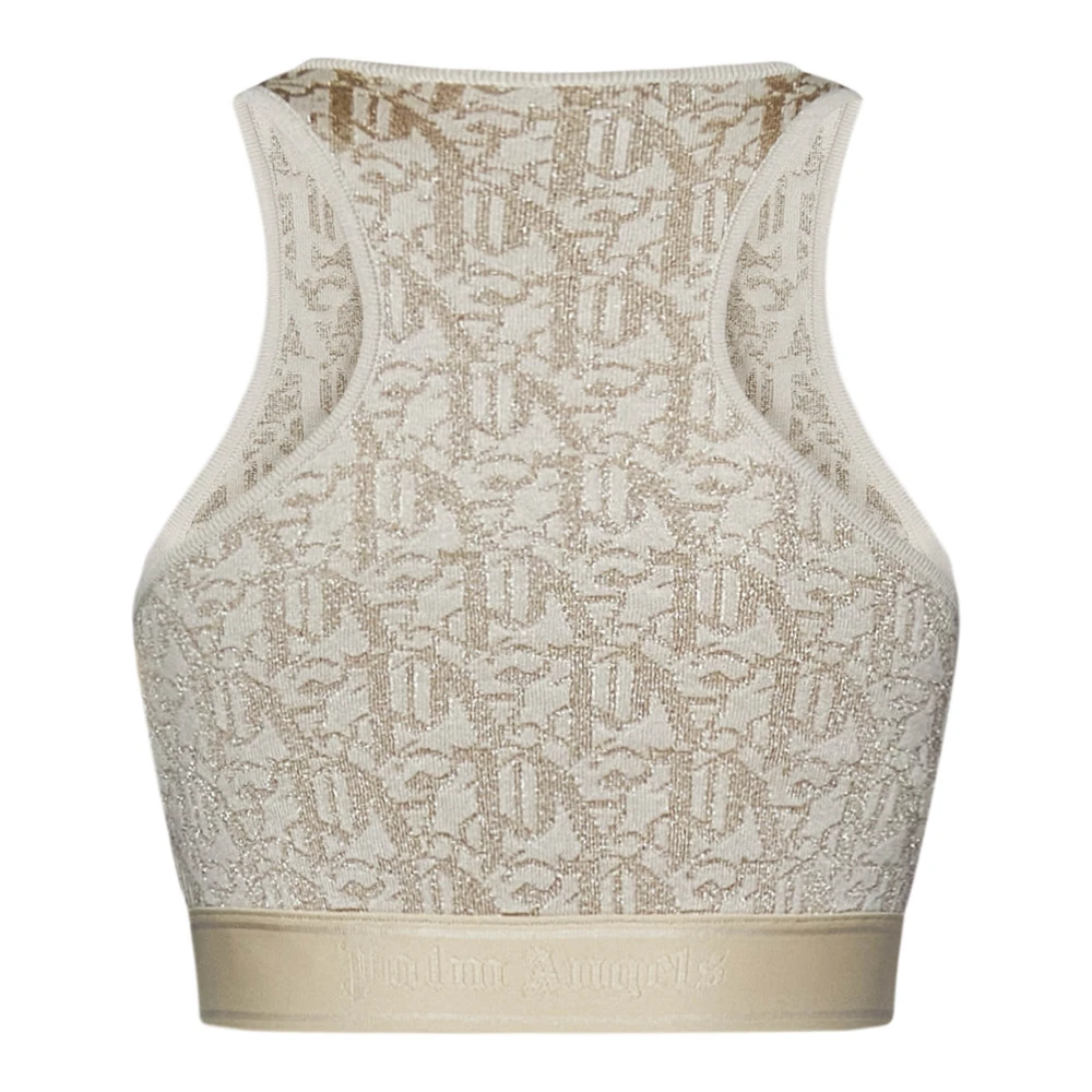 Palm Angels Beige Gebreide Crop Top met Monogram Beige Dames