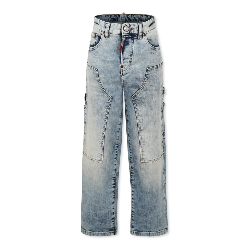 Dsquared2 Unisex Blue Lightning Denim Jeans With Logo Patches