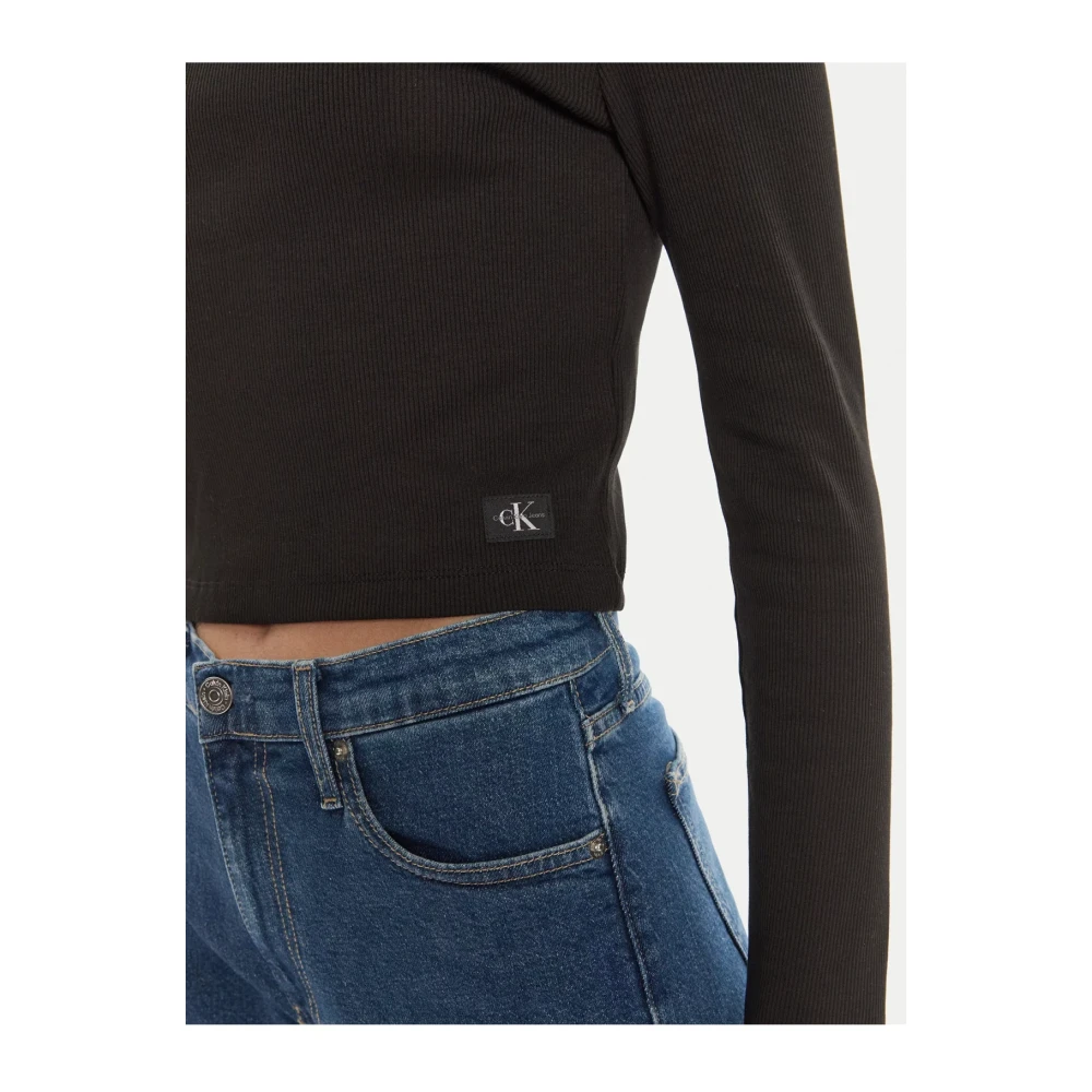 Calvin Klein Geribbelde korte coltrui Zwart Black Dames