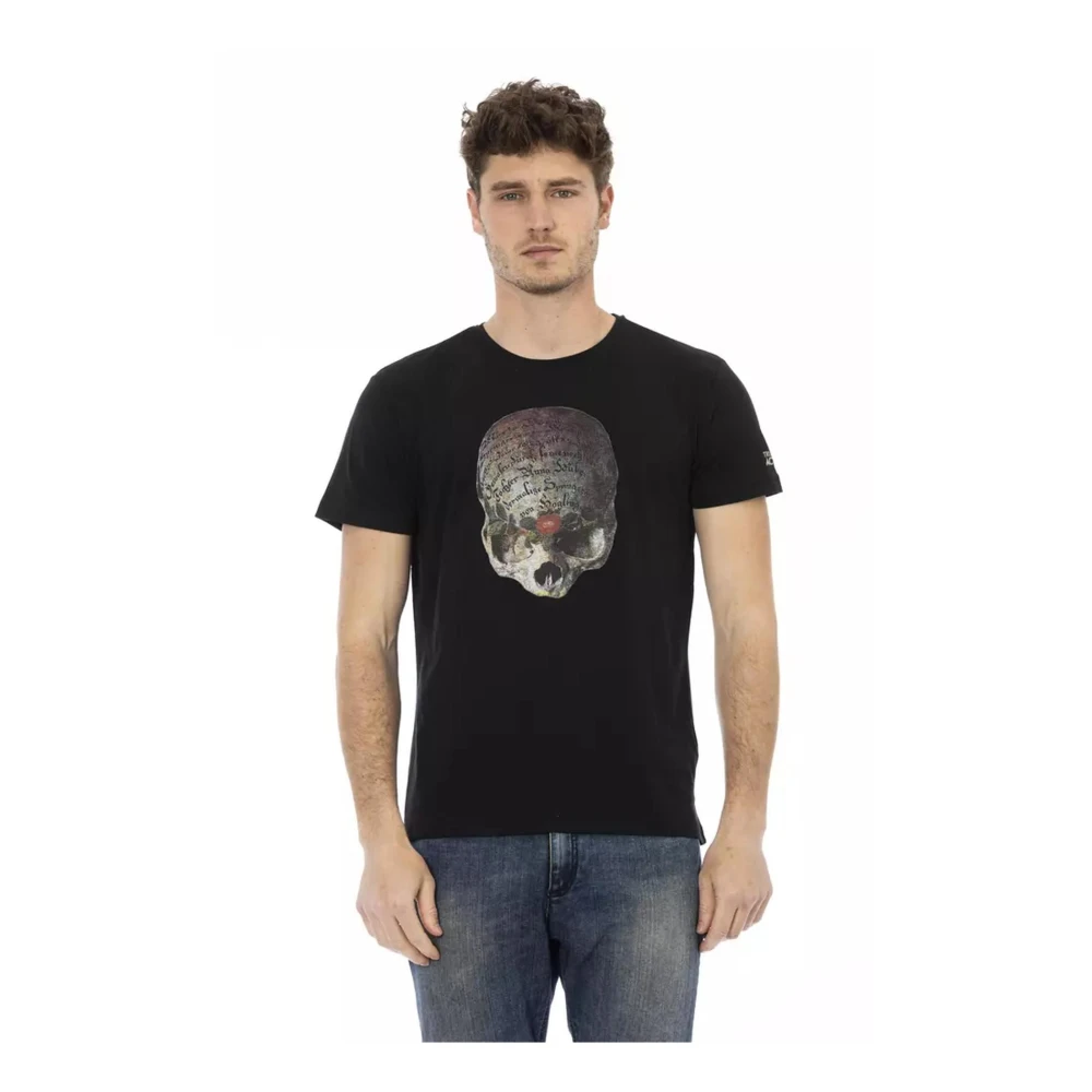 Trussardi Men's Black T-Shirts, 2XL, Cotton T-Shirt With Front Print