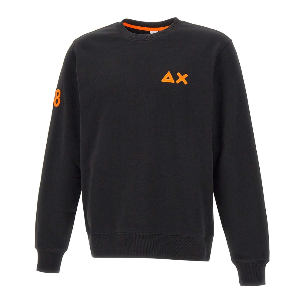 Sun68 Zwarte Katoenen Sweatshirt met Oranje Piping Black Heren