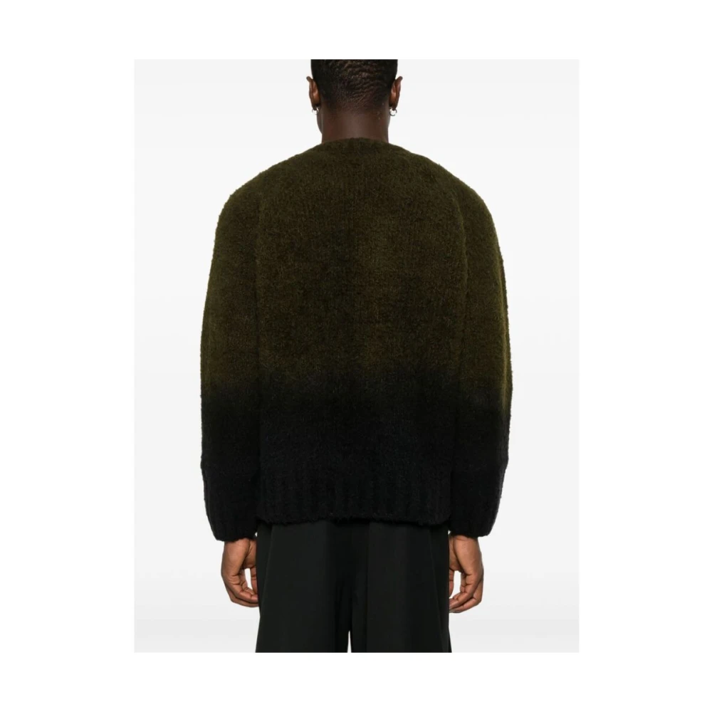 Sacai Khaki Zwart Gebreide Crew Neck Sweater Green Heren