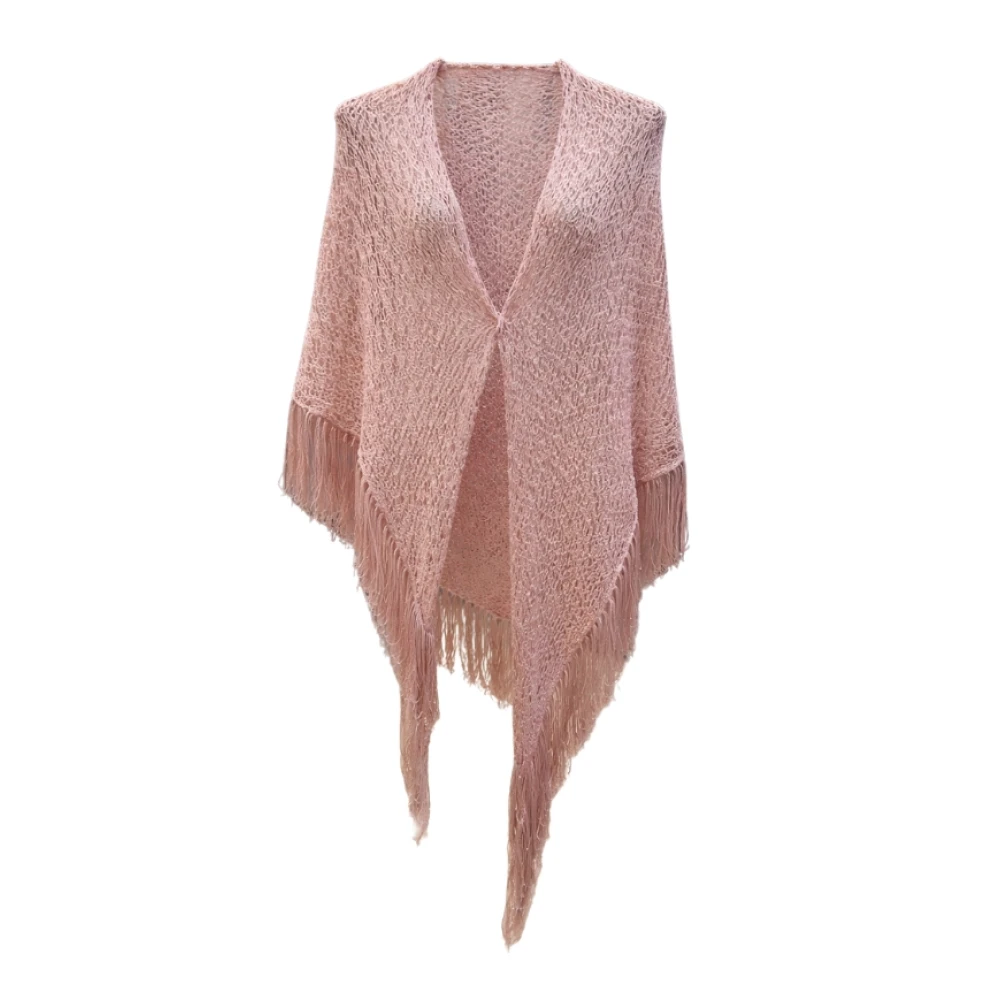 Simona Corsellini Pink Ponchos, Female, One Size, Scialle In Maglia Luxury Con Frange