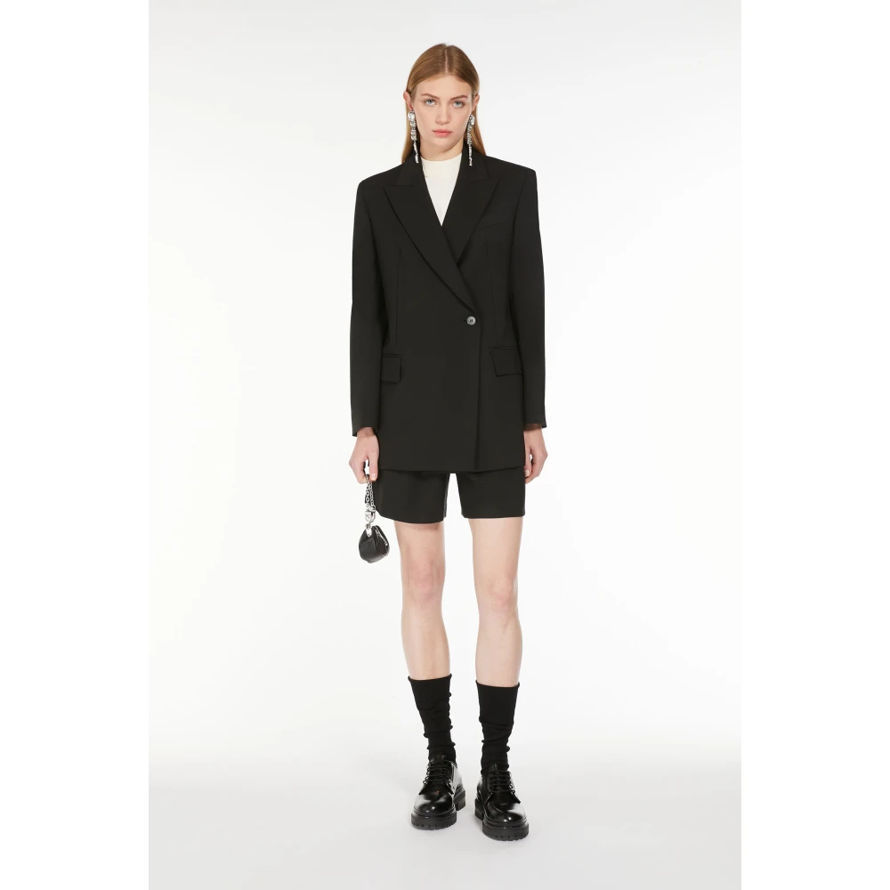 Max Mara Weekend Zwarte Wol Double-Breasted Blazer Black Dames