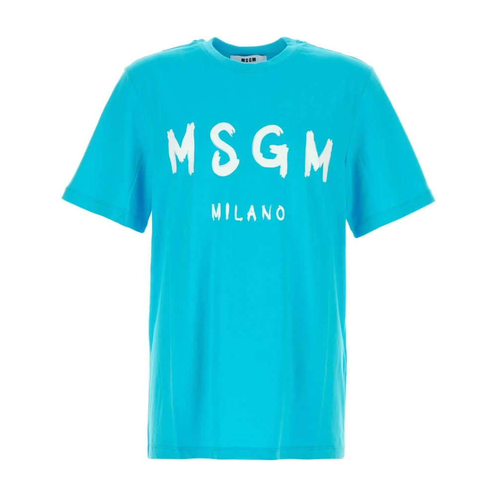 Msgm Men's Light/Blue Cotton Tee Shirt