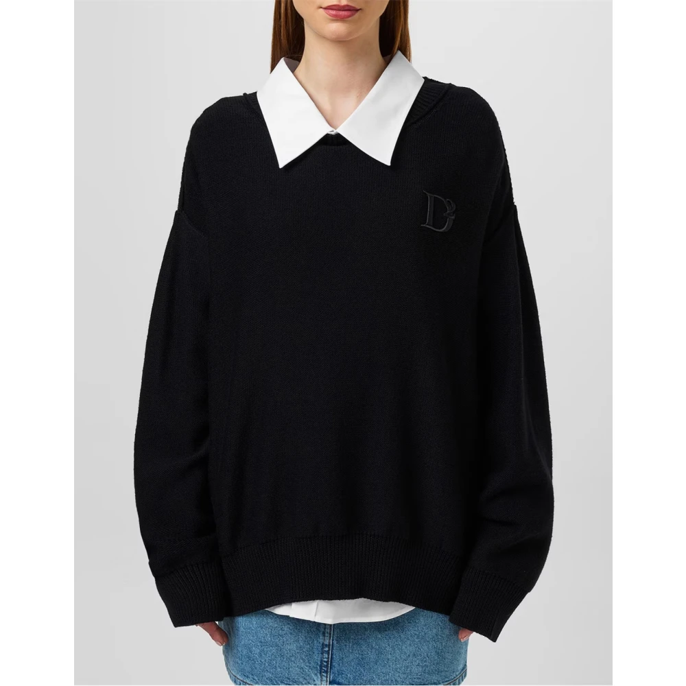 Dsquared2 Statement Logo Gebreide Trui Zwart Black Dames