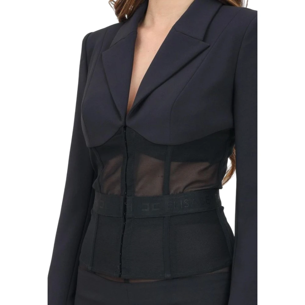 Elisabetta Franchi Elegante Zwarte Jas met Tule Inzet Black Dames