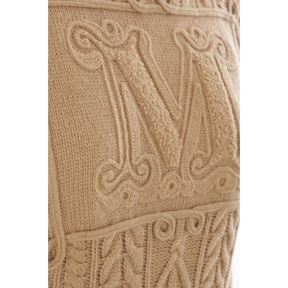 Max Mara Kameel Gebreide Trui met Monogramdetail Brown Dames