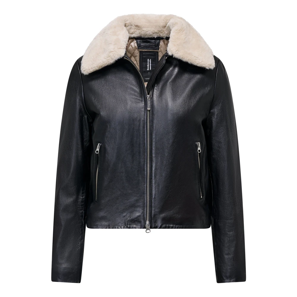 Bomboogie Donna Nero - Giacca In Pelle Con Collo In Pelliccia Sintetica Removibile - Jackets - L
