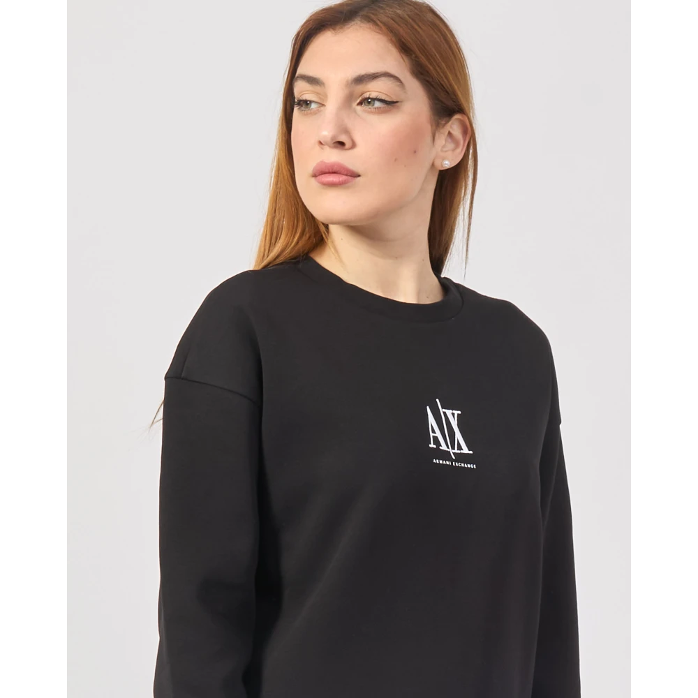 Armani Exchange Zwarte Katoenen Logotrui Black Dames