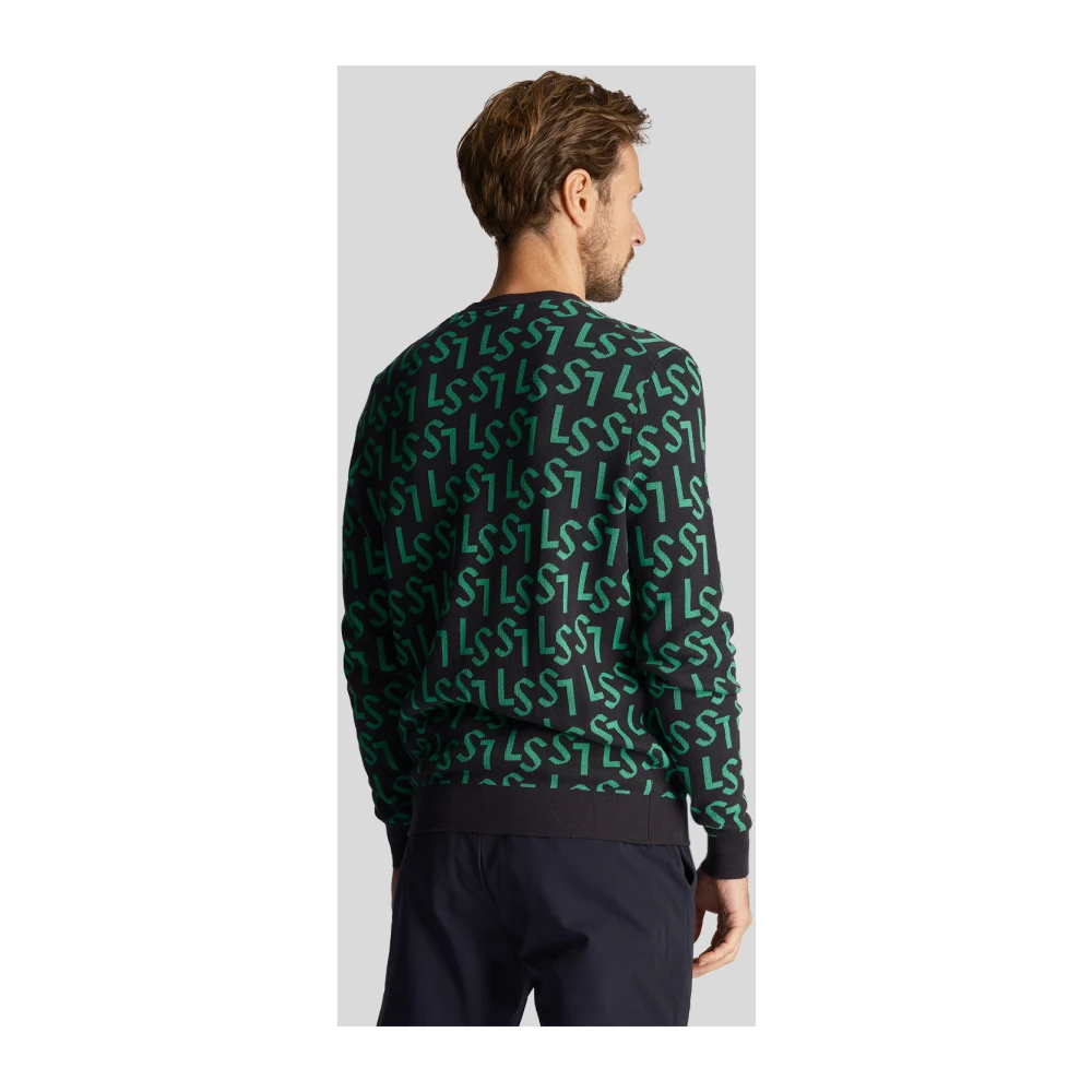 Lyle & Scott Monogram Gebreide Crew Neck Trui Beige Heren
