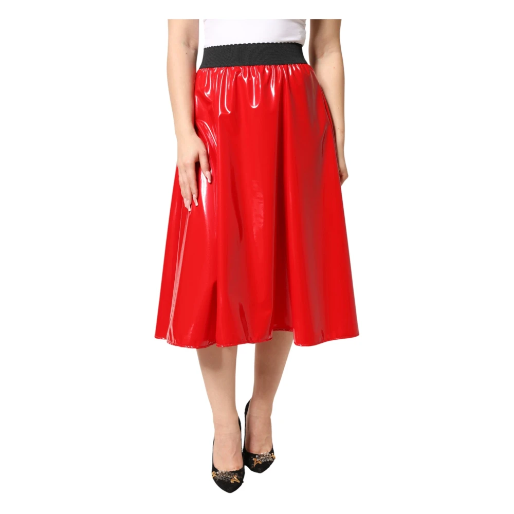 Dolce & Gabbana Women's Red High Waist Midi Skirt