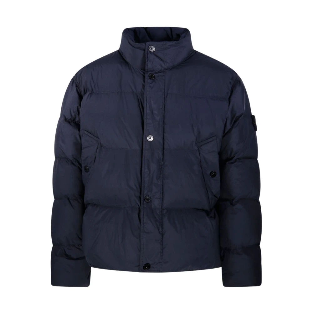 Stone Island Blue Winter Jackets, Male, L, Quilted Down Jacket