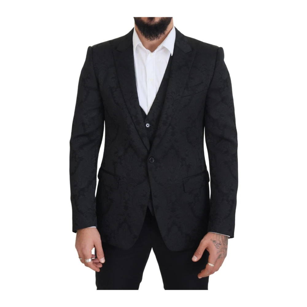 Dolce & Gabbana Men's Black Floral Brocade 2 Piece Martini Suit - Blazers - L - Suits