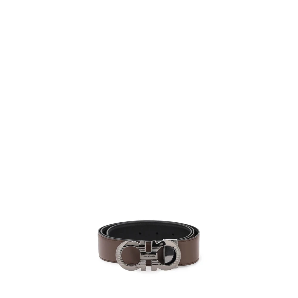 Salvatore Ferragamo Omkeerbare Gancini Leren Riem Brown Heren