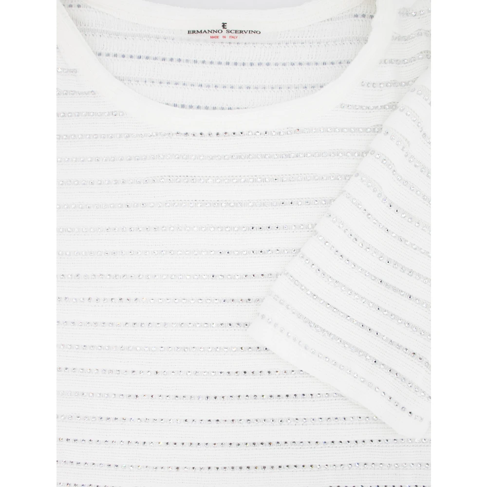 Ermanno Scervino Stijlvolle Gebreide T-Shirt met Kristallen White Dames