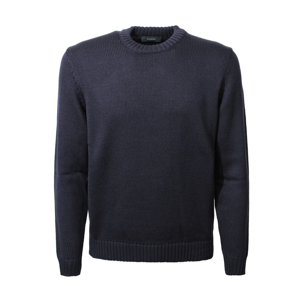 Zanone Blauwe Wol Crew-Neck Sweater Blue Heren