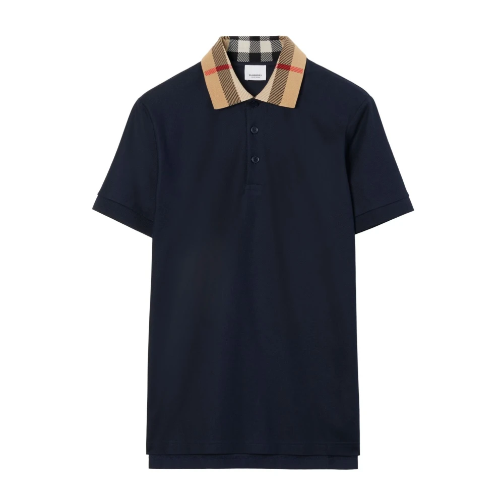 Burberry Blauw Polo Shirt met Geruite Kraag Blue Heren