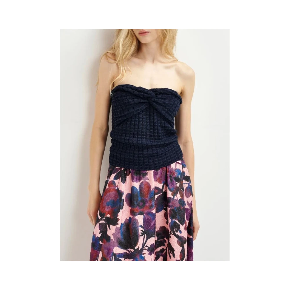 Essentiel Antwerp Navy Blauw Wafel Gebreide Bandeau Top Blue Dames