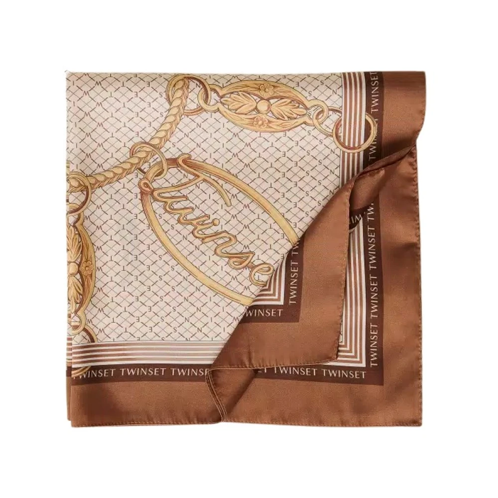 Twinset Donna - Foulard In Raso Con Stampa, Stampa Lucky Charms Marrone "Nut" U - Immagine 4