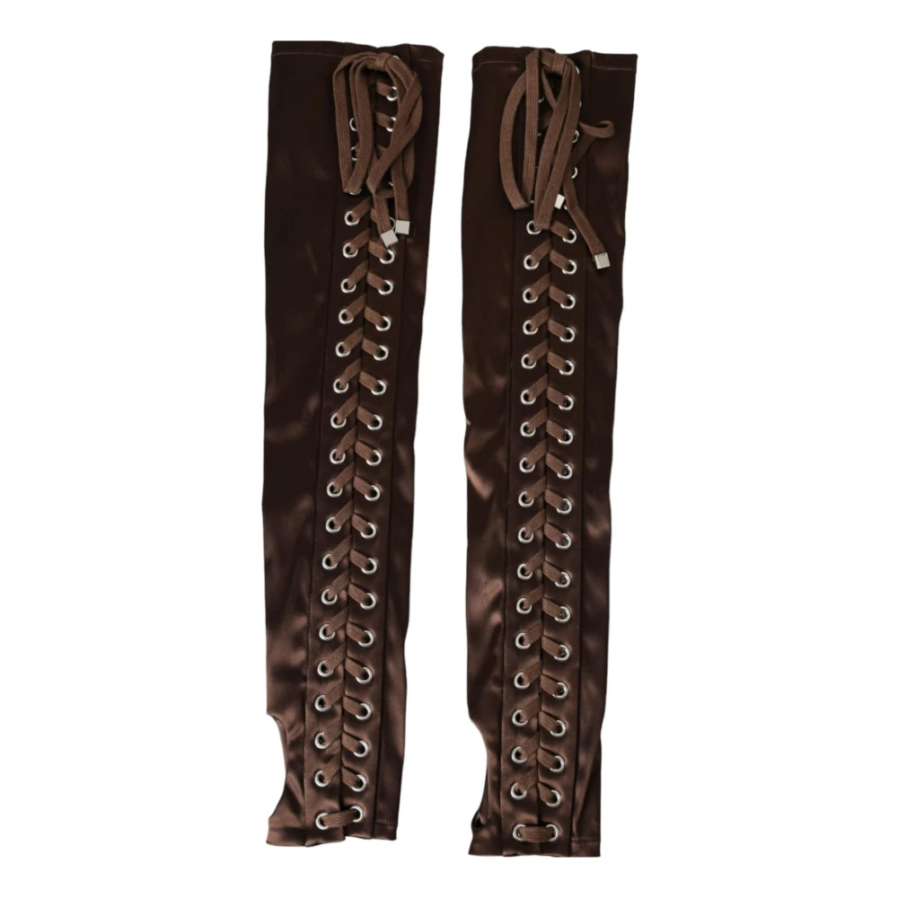 Dolce & Gabbana Bruine Lace-Up Satijnen Handschoenen Brown Dames