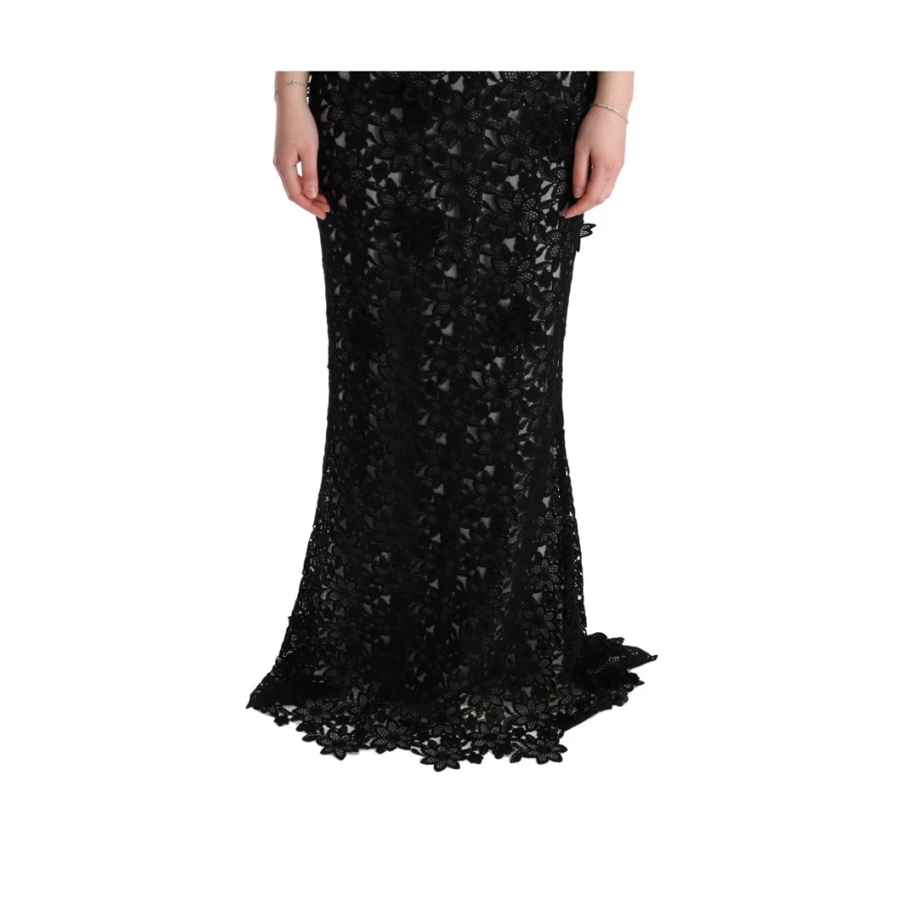 Dolce & Gabbana Zwarte Bloemen Lange Jurk Black Dames