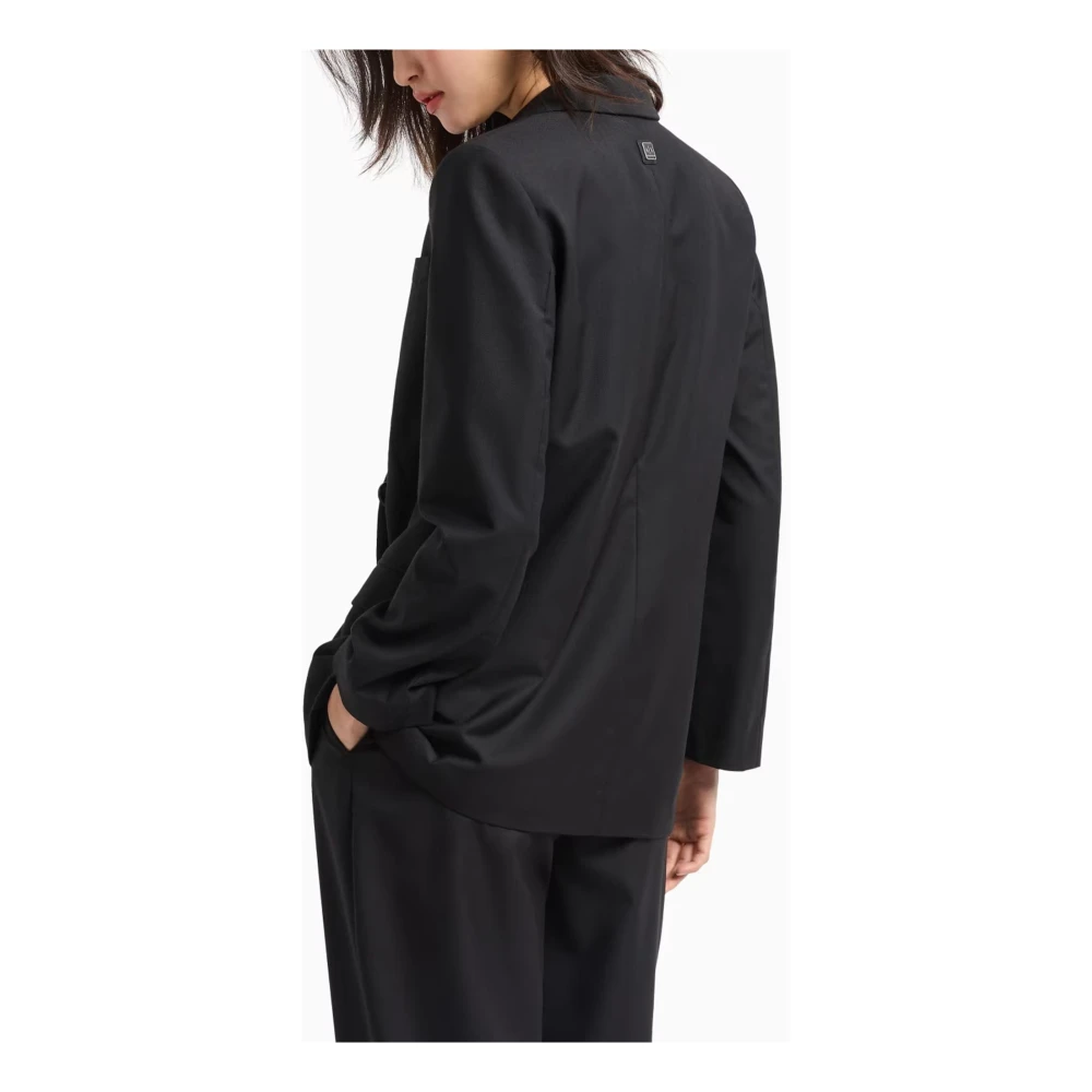 Armani Exchange Dubbelbreasted Twill Jas Metalen Knopen Black Dames