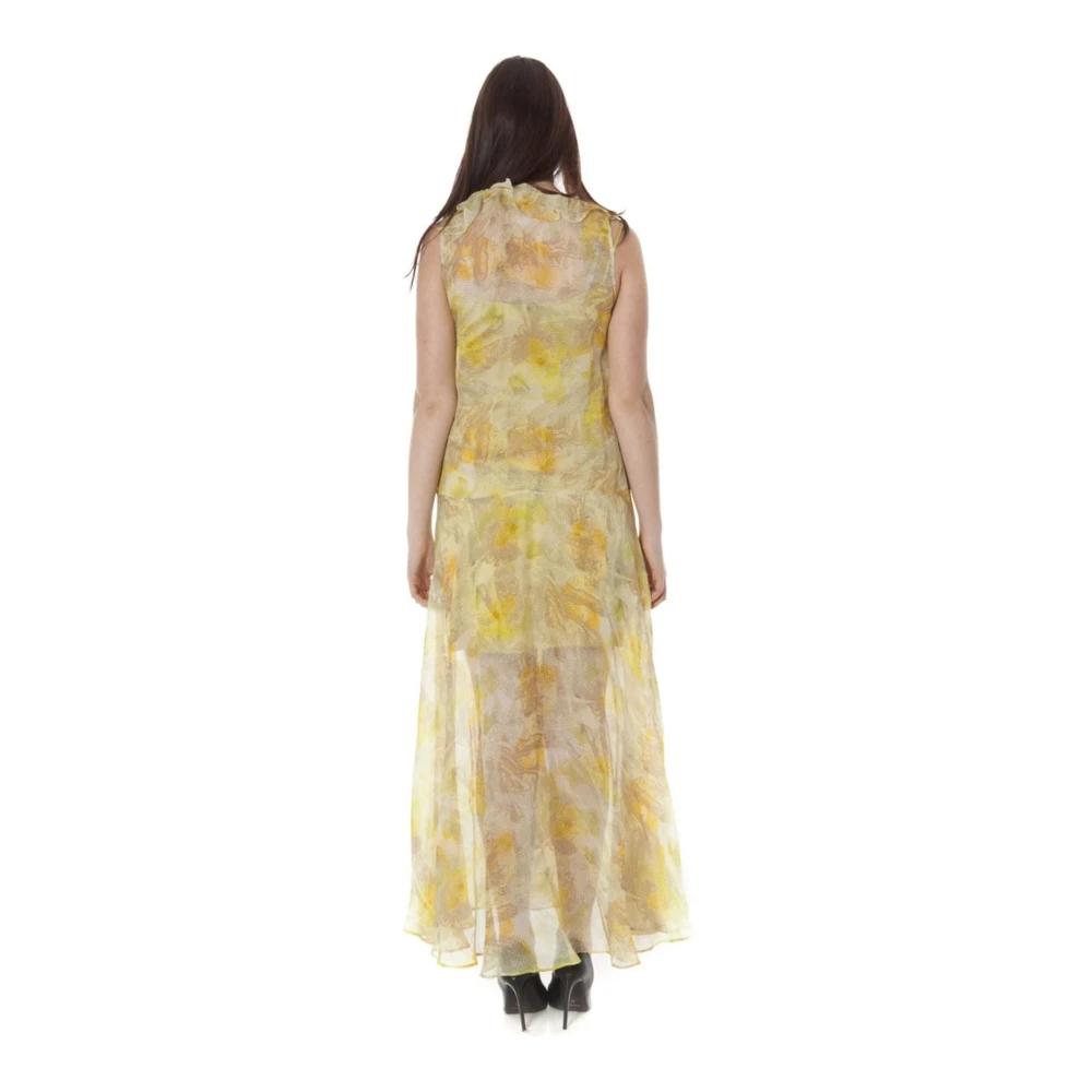 John Galliano Gele Lange Jurk Brede Schouder Halslijn Yellow Dames