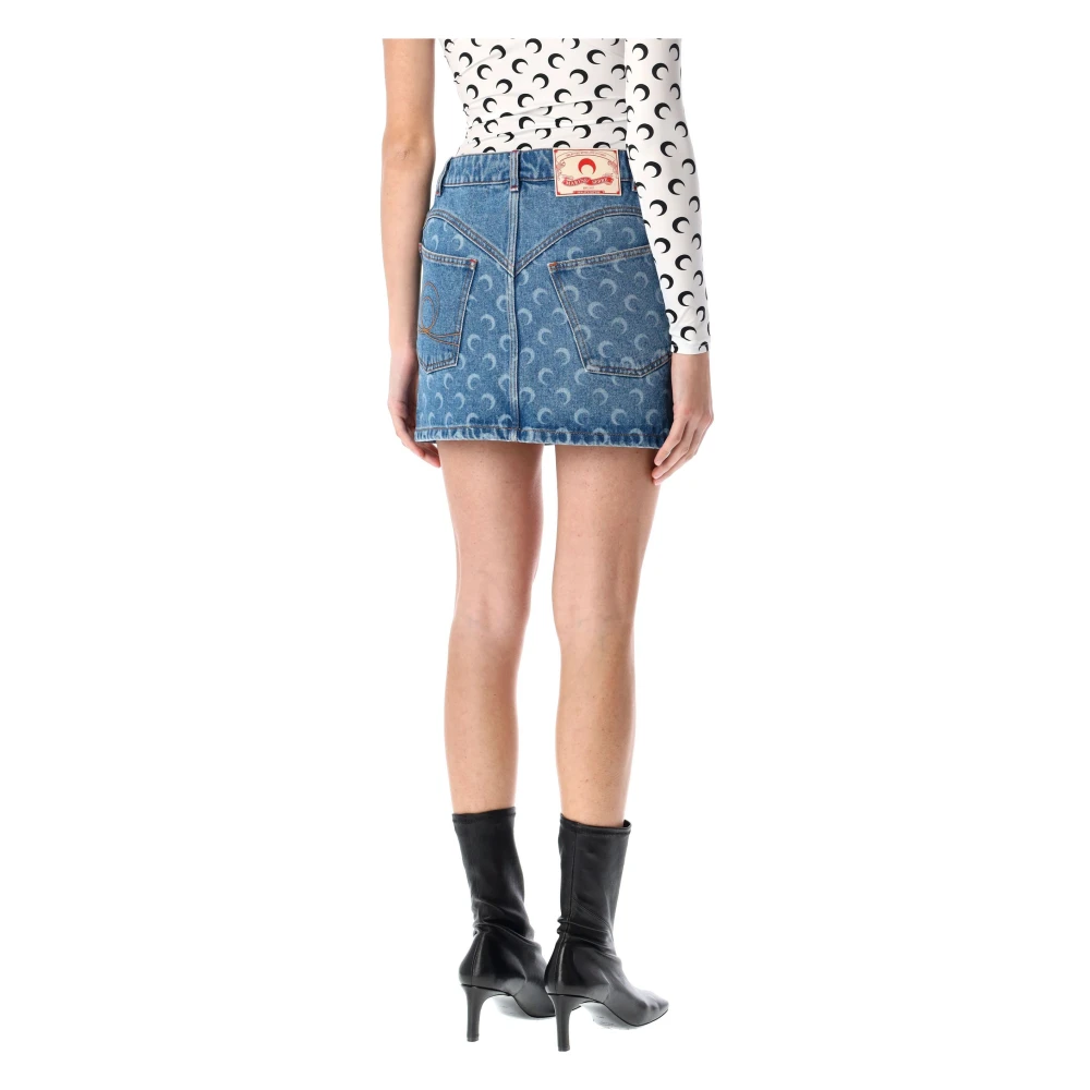 Marine Serre Denim Mini Rok met Moon Laser Blue Dames