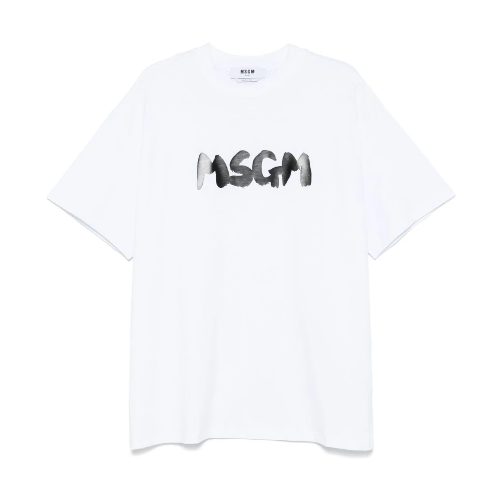 Msgm Wit Katoenen T-shirt met Logo White Heren