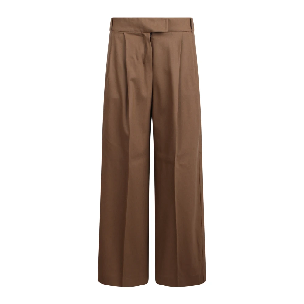 Max Mara Flanellen Wijde Broek met Plooien Brown Dames