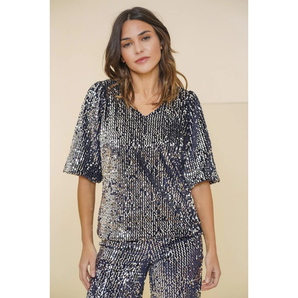 Geisha Midnight Blue Top Shirt Blue Dames