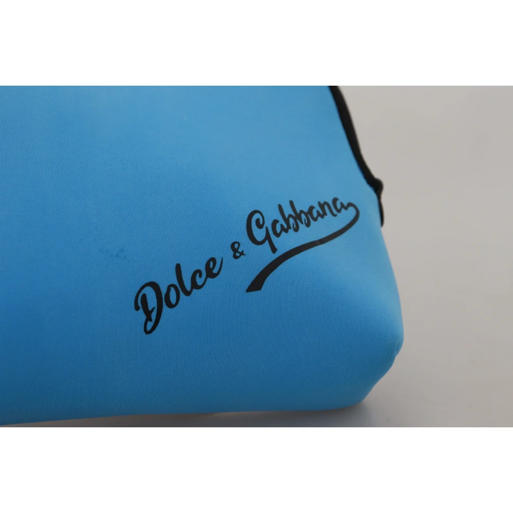 Dolce & Gabbana Blauwe Logo Print Handtas Luipaardprint Toilettas Blue Dames
