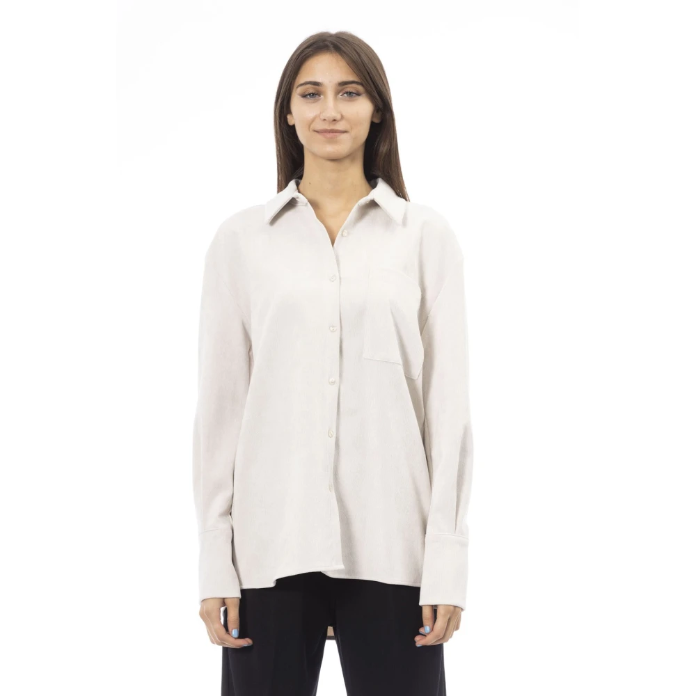 Alpha Studio Knoopshirt Voorzak Ad8890L White Dames