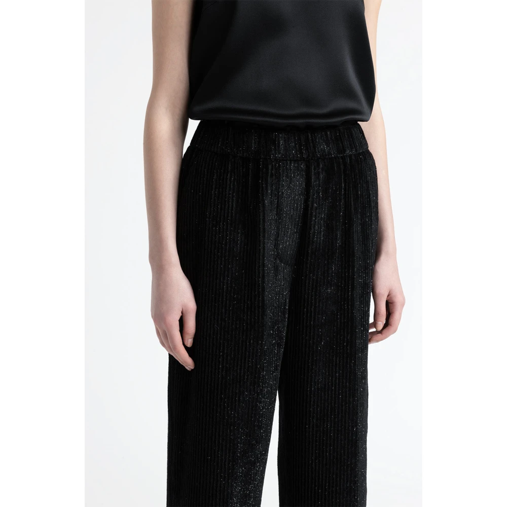 PESERICO Corduroy cropped broek Black Dames