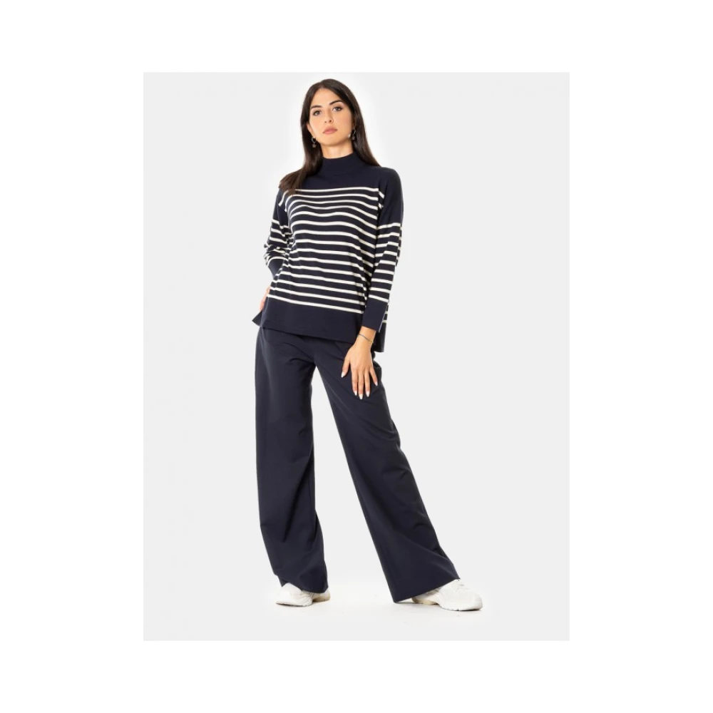 Max Mara Weekend Wijde Broek met Vetersluiting Achteraan Blue Dames