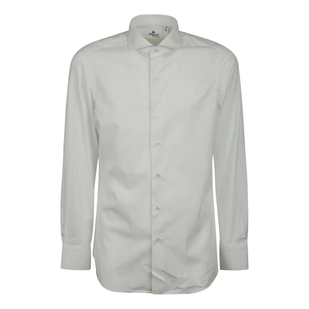 Finamore Witte Katoenen Overhemd met Parelmoerknopen White Heren