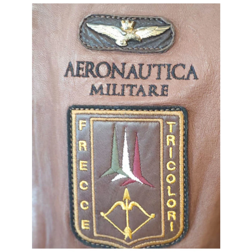 aeronautica militare Leren Bomberjack met Geribbelde Afwerkingen Brown Heren