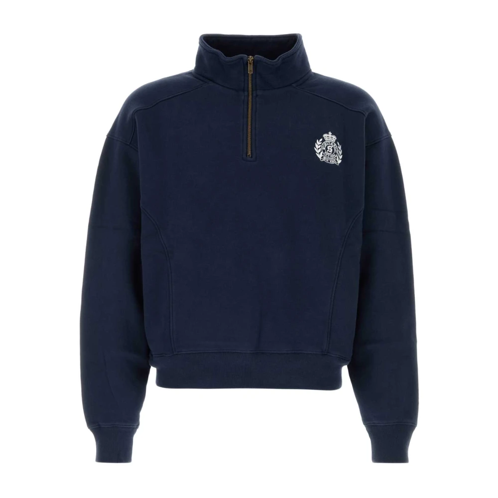 Sporty & Rich Men's Blue Ny Crest Embroidered Quarter Zip - Zip-Throughs - M - Sweatshirts & Hoodies