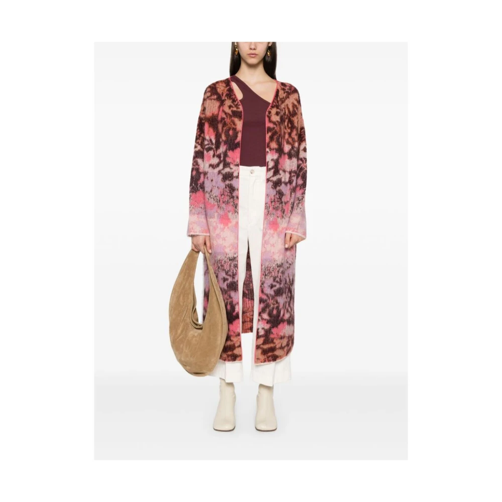 Forte Roze Gebreide Abstract Patroon Jas Multicolor Dames