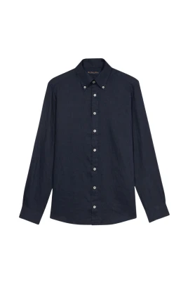 Navy Linen Button Down Casual Shirt