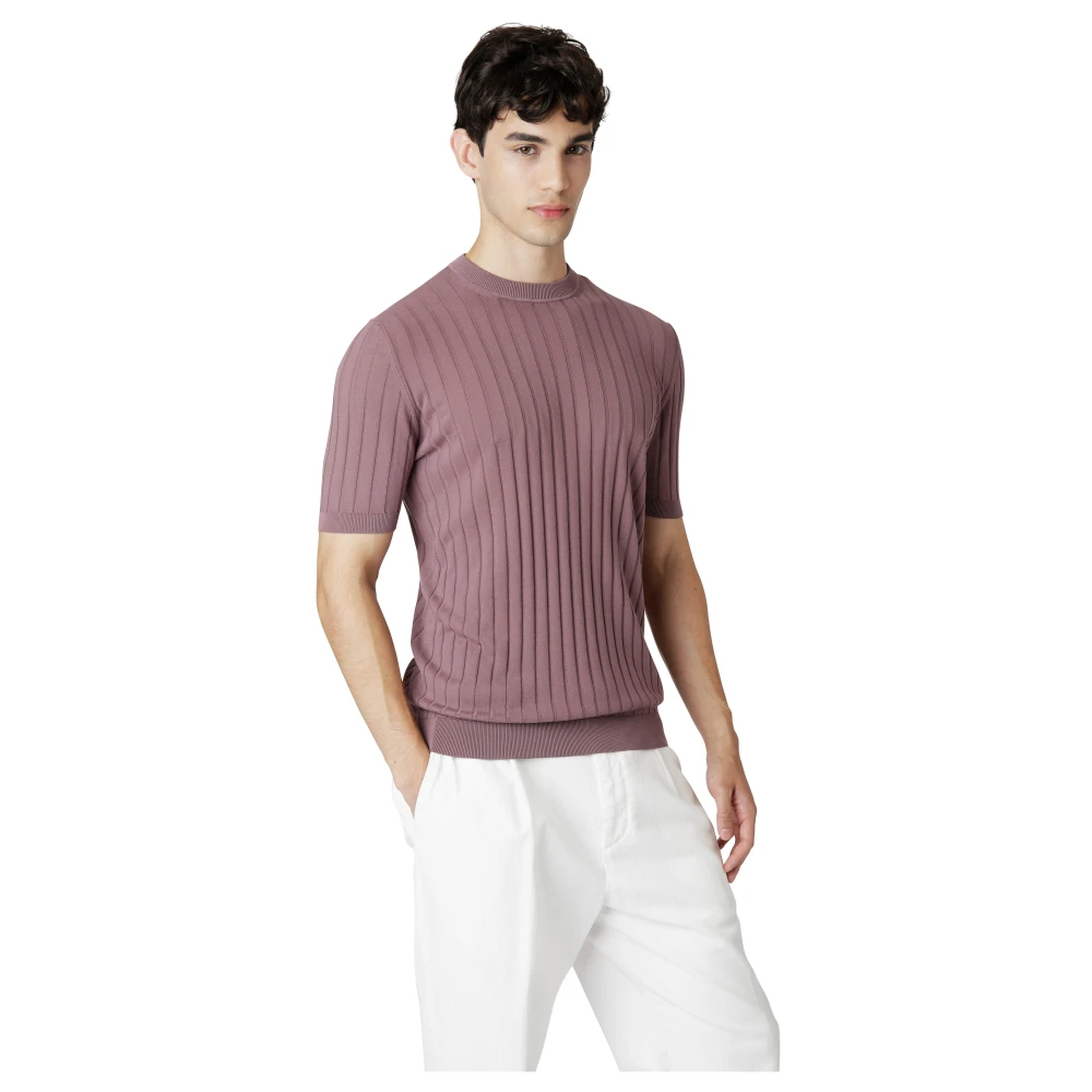 Eleventy Katoen Crepe Ronde Hals Half Mouw Shirt Purple Heren