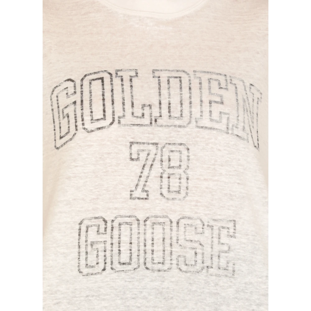 Golden Goose Ivoor Linnen T-shirt met Logo Beige Dames