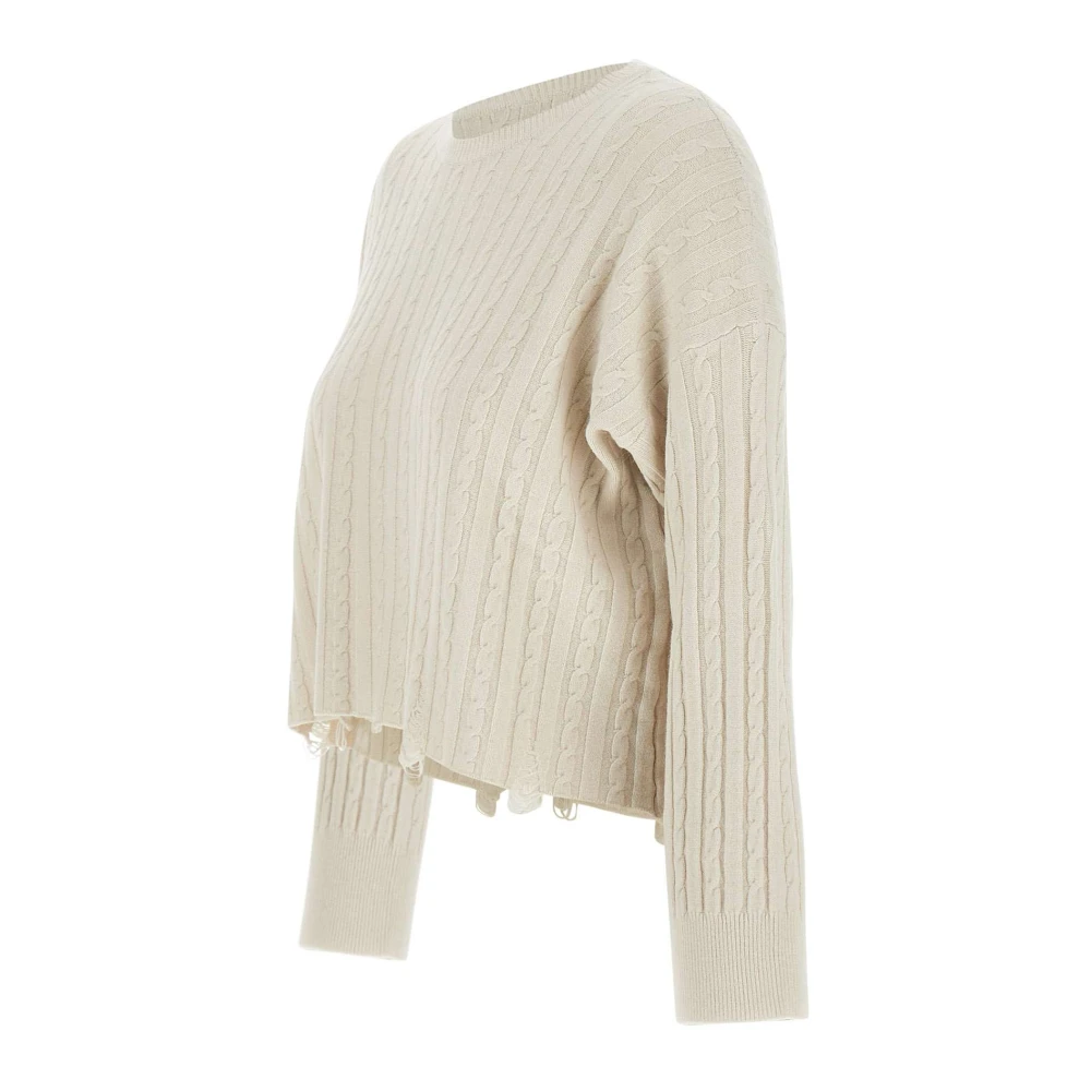 Kaos Angora Cable Gebreide Trui Beige Dames