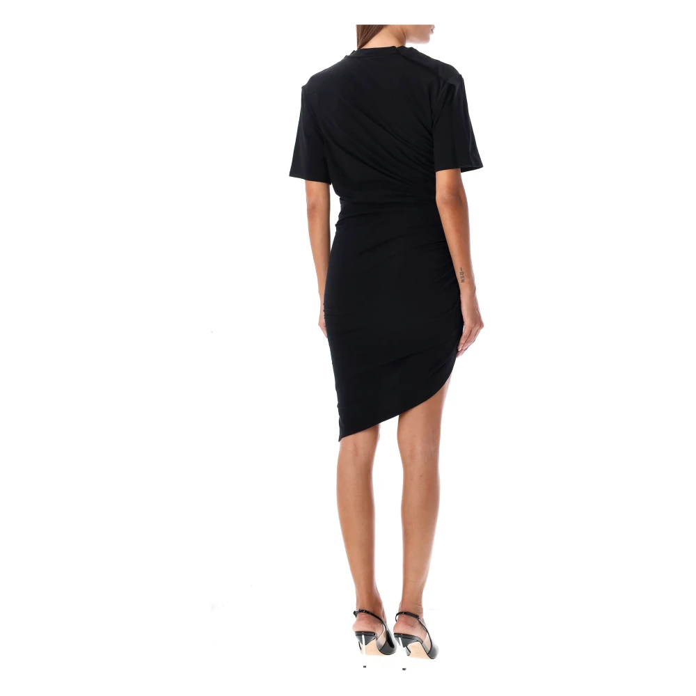 Mugler Zwarte Gerimpelde Katoenen Mini Jurk Black Dames