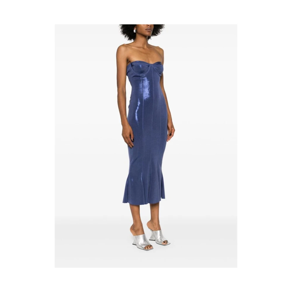 Norma Kamali Lamé Effect Korsetstijl Jurk Blue Dames