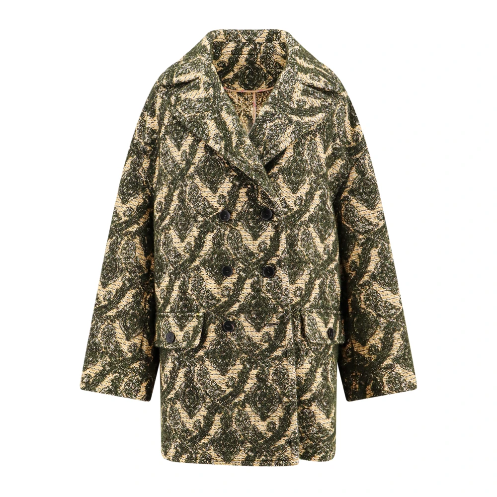 ETRO Gele Double-Breasted Peak Lapel Jas Multicolor Dames
